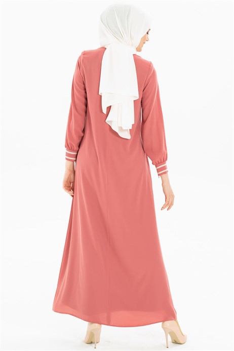 Beyza-Pipe and Pleat Detailed Dusty Rose Dress 3M5179