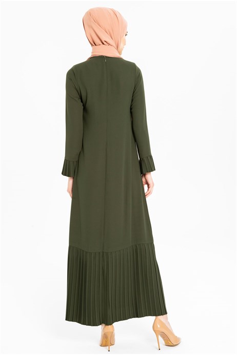 Beyza-Pleated Khaki Modest Dress 764