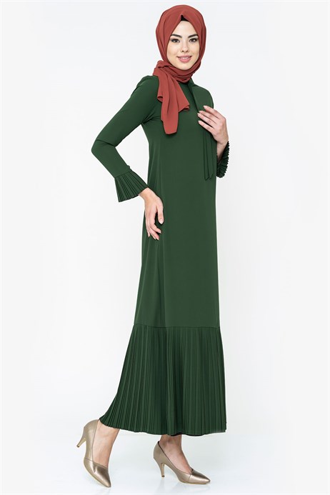 Beyza-Piliseli Yeşil Tesettür Elbise 764-2