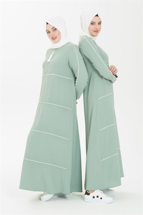 Beyza-Püskül Detaylı Mint Tesettür Elbise 5243