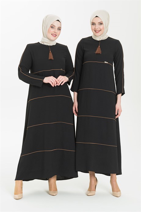 Fringe Detailed Black Hijab Dress 5243
