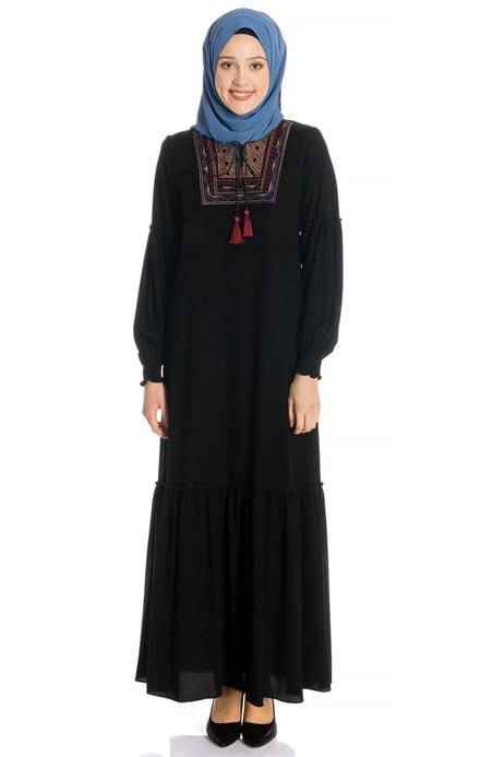 Beyza-Neck Ornamented Modest Dress